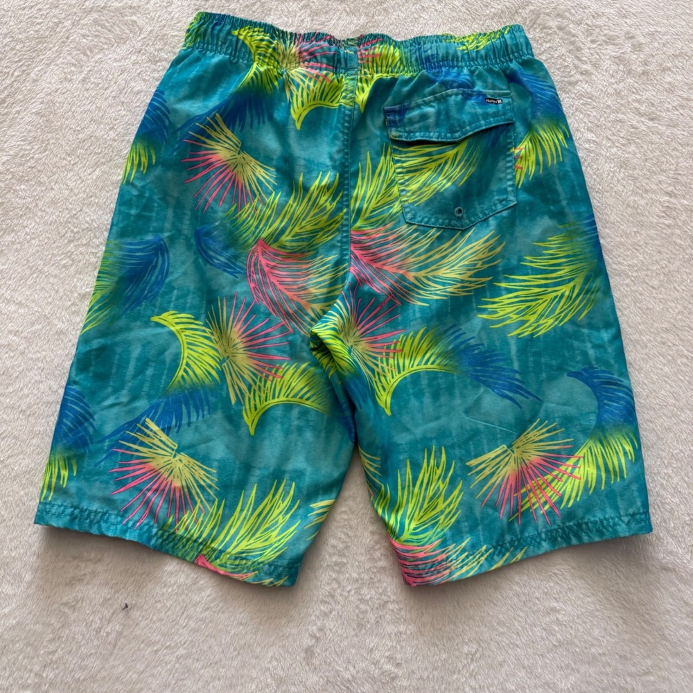 Hurley Boys XL Board Shorts Tropical Palm Print Teal Swim Trunks - Picture 6 of 6